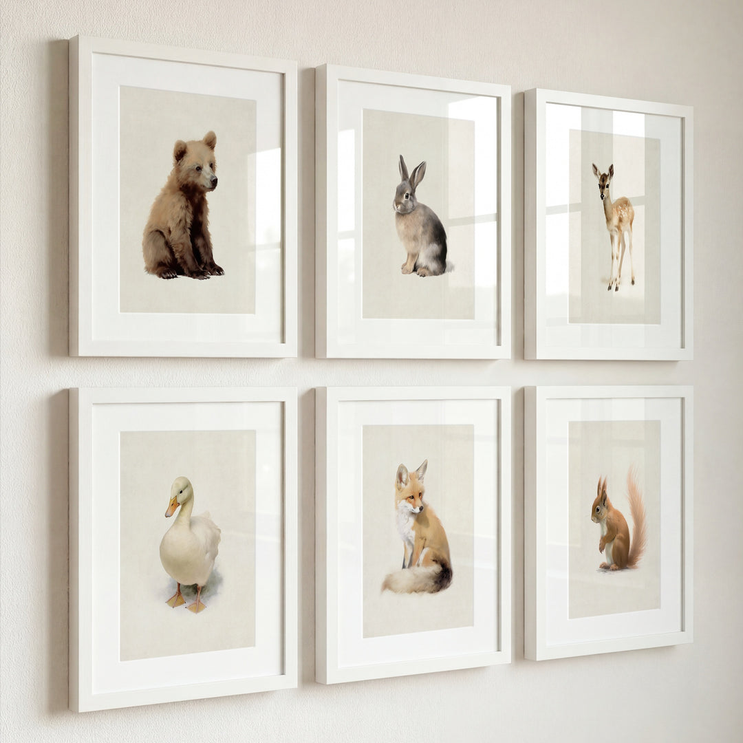Painted nursery wall art - bear, rabbit, deer, duck, fox, squirrel | The Crown Prints
