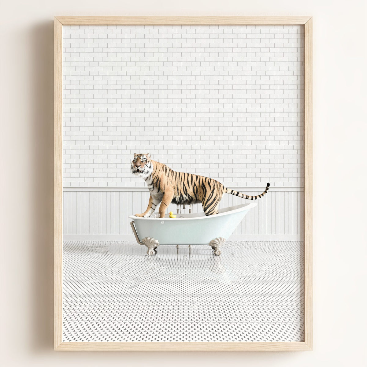 Tiger in Blue Bathtub — Framed
