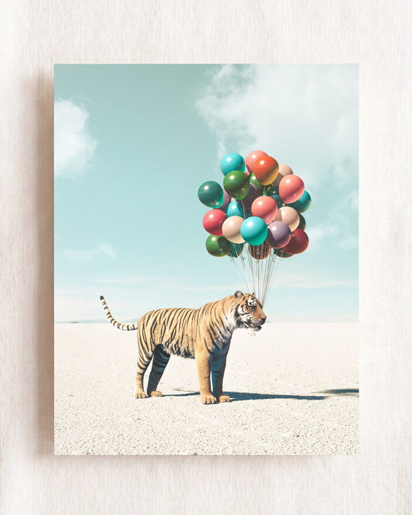 Tiger with Balloons Art Print