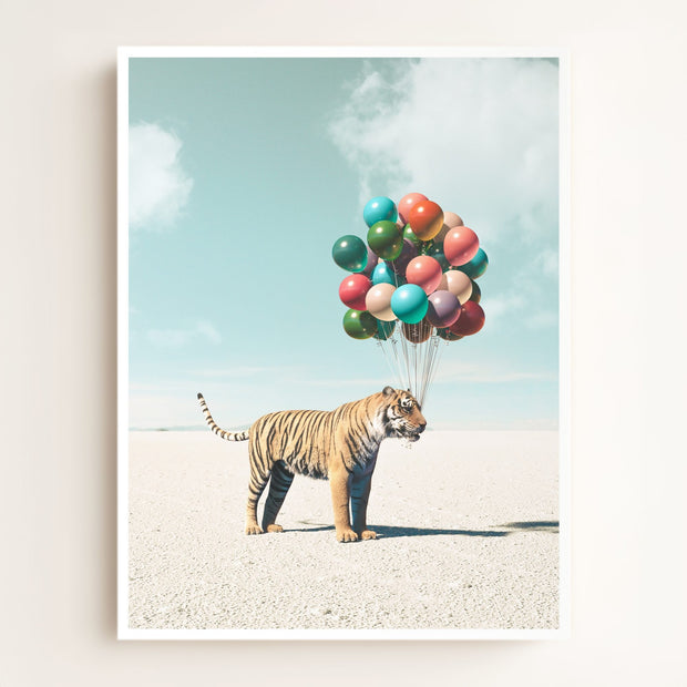 Tiger with Balloons Art Print