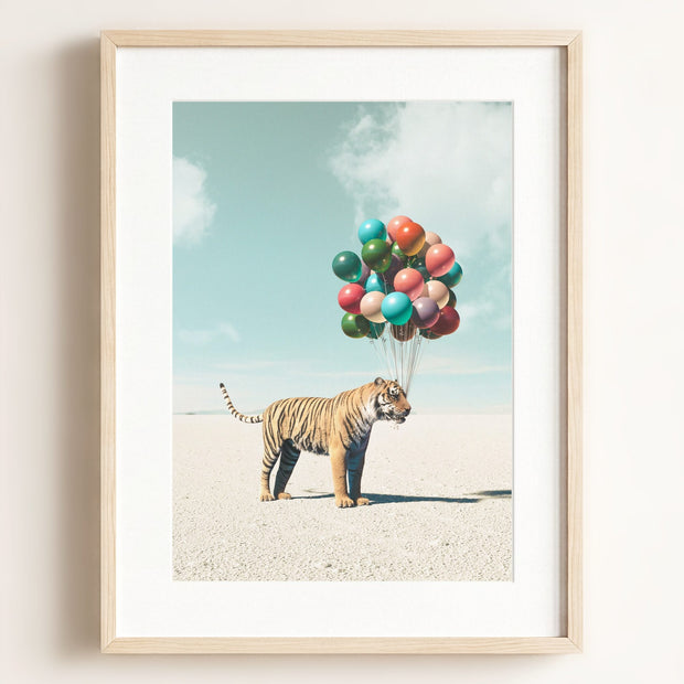 Tiger with Balloons Art Print