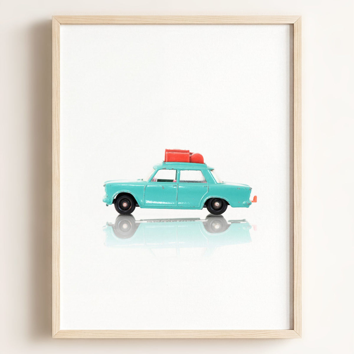 Toy Cars: Fiat Turquoise Car — Framed