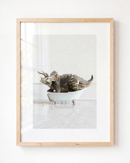 Triceratops in Blue Bathtub — Framed