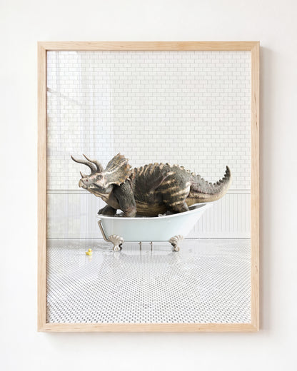 Triceratops in Blue Bathtub — Framed