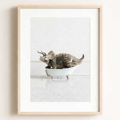 Triceratops in Blue Bathtub - Framed Art