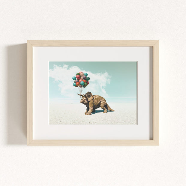 Triceratops with Balloons Art Print