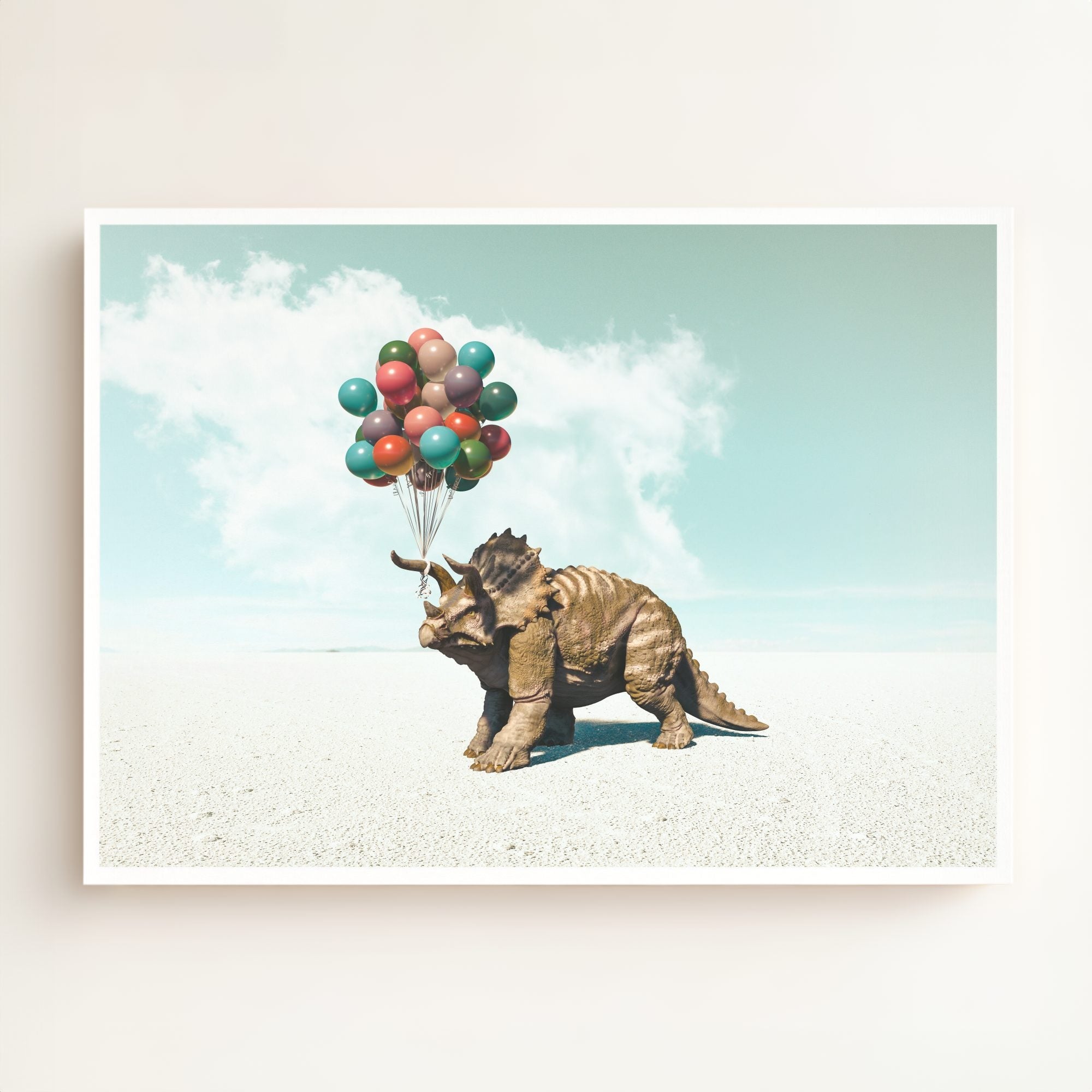 Triceratops with Balloons Art Print