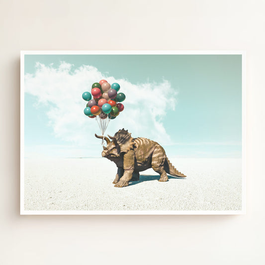Triceratops with Balloons Art Print