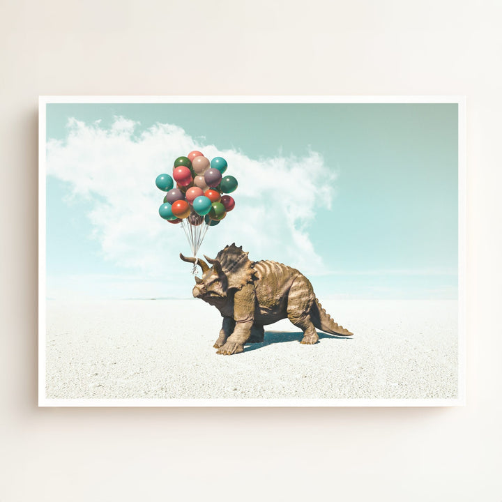 Triceratops with Balloons Art Print