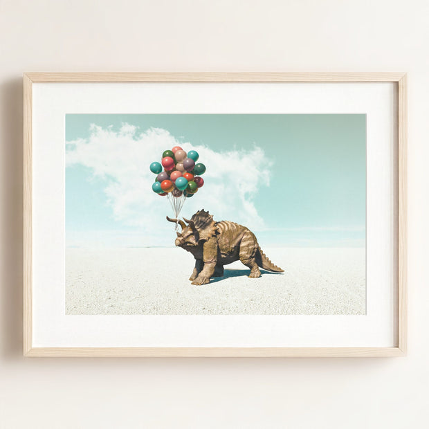 Triceratops with Balloons Art Print