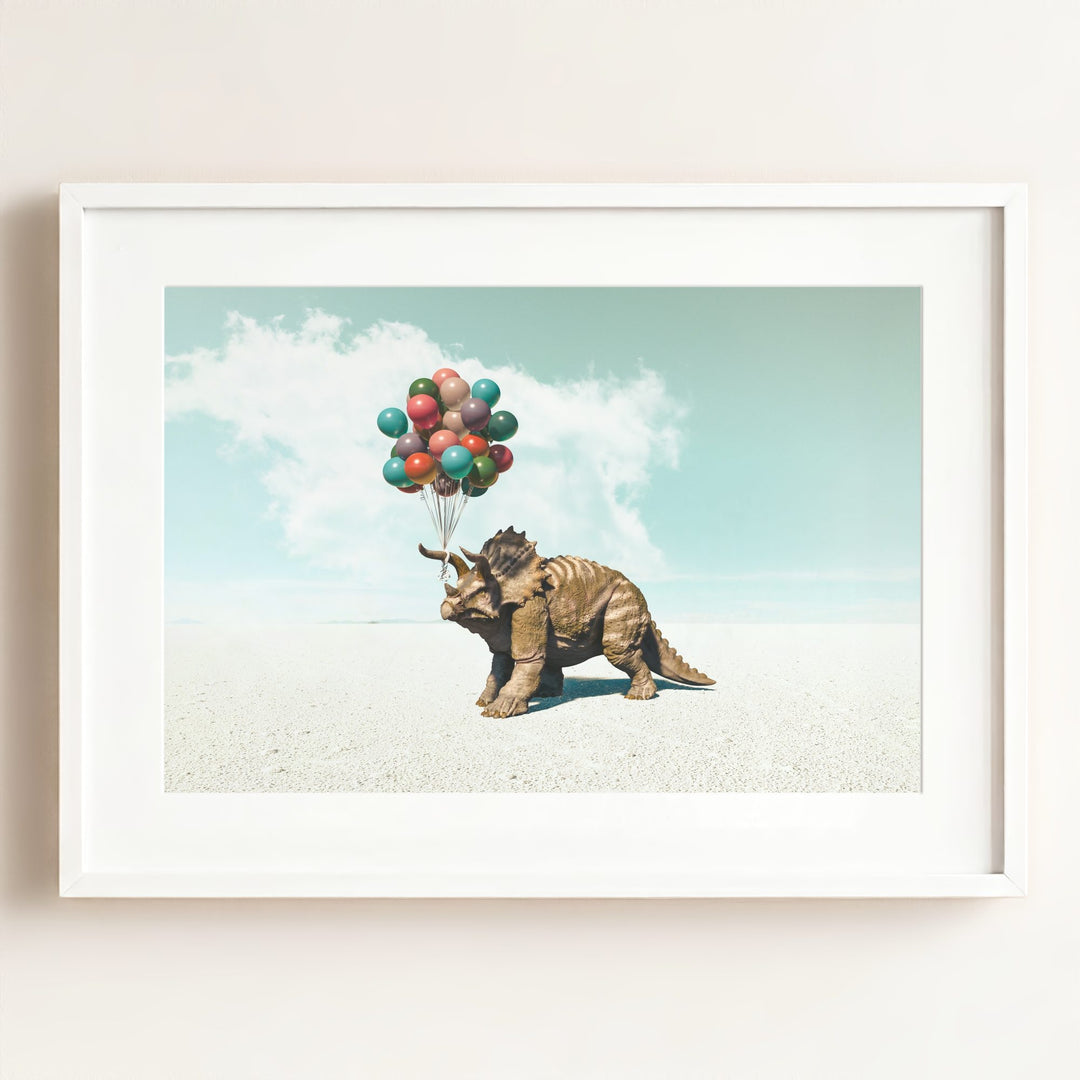 Triceratops with Balloons Art Print