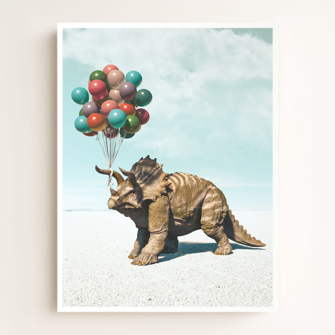 Triceratops with Balloons Art Print