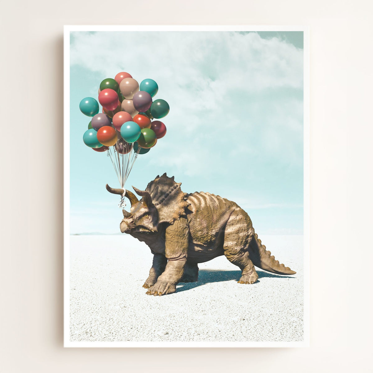 Triceratops with Balloons Art Print