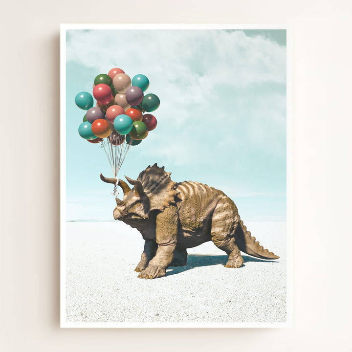 Triceratops with Balloons Art Print