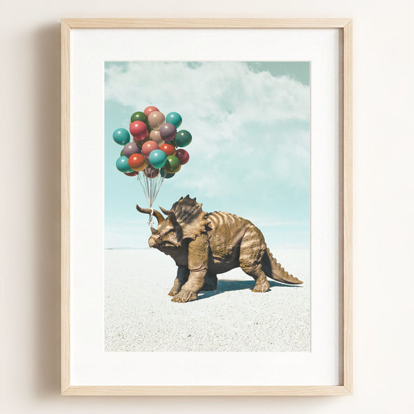 Triceratops with Balloons Art Print