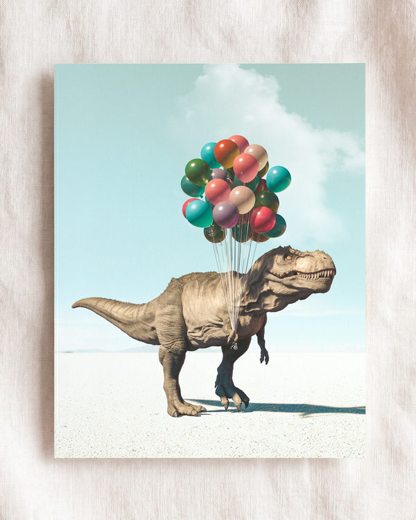Tyrannosaurus Rex with Balloons Art Print