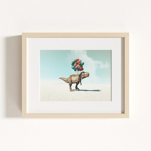 Tyrannosaurus Rex with Balloons Art Print