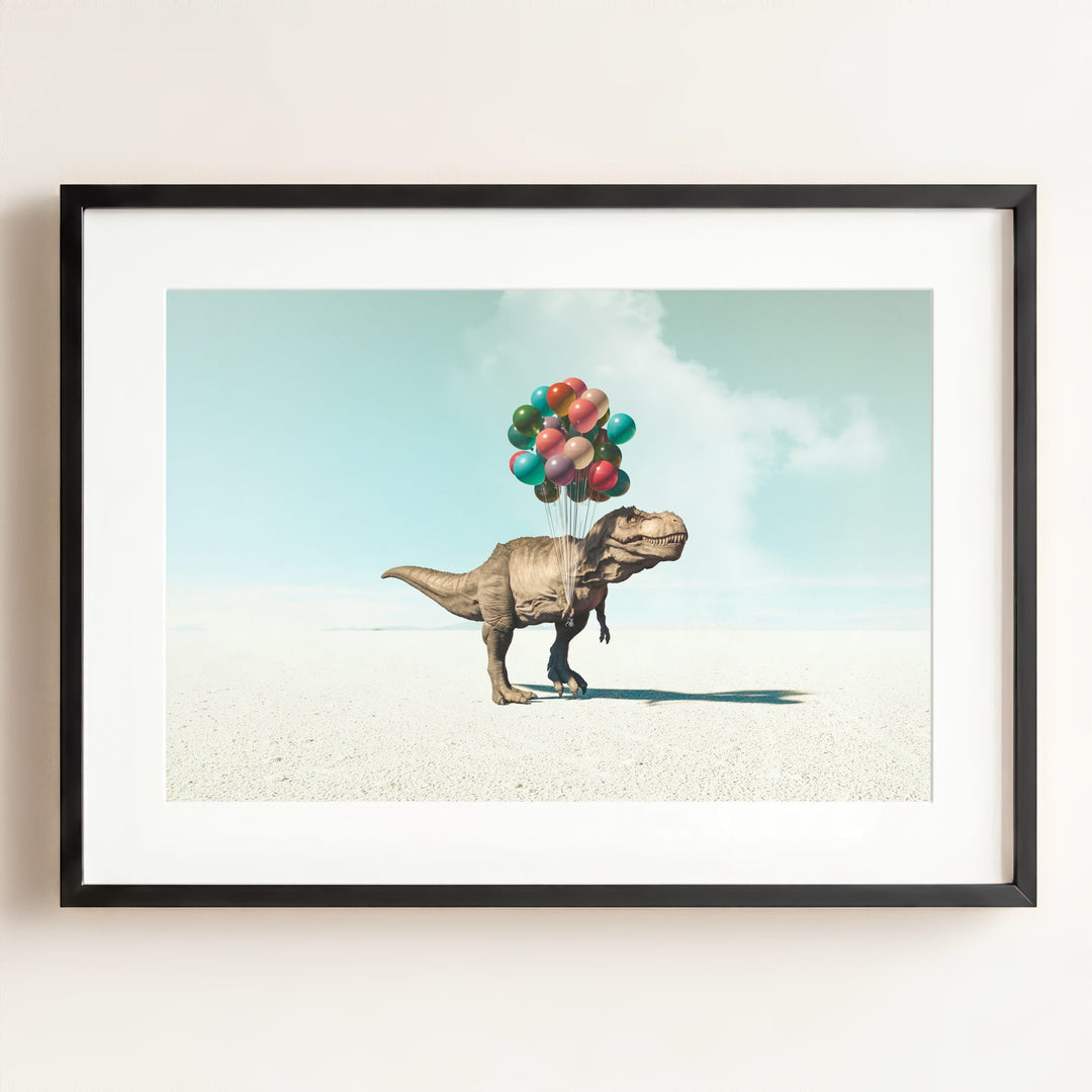 Tyrannosaurus Rex with Balloons Art Print