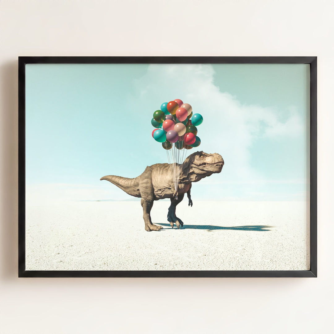 Tyrannosaurus Rex with Balloons Art Print