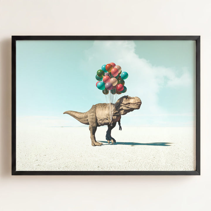 Tyrannosaurus Rex with Balloons Art Print