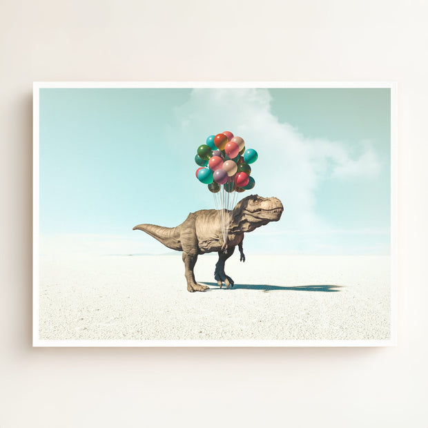 Tyrannosaurus Rex with Balloons Art Print