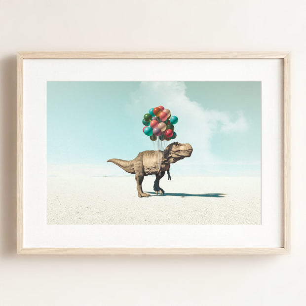 Tyrannosaurus Rex with Balloons Art Print