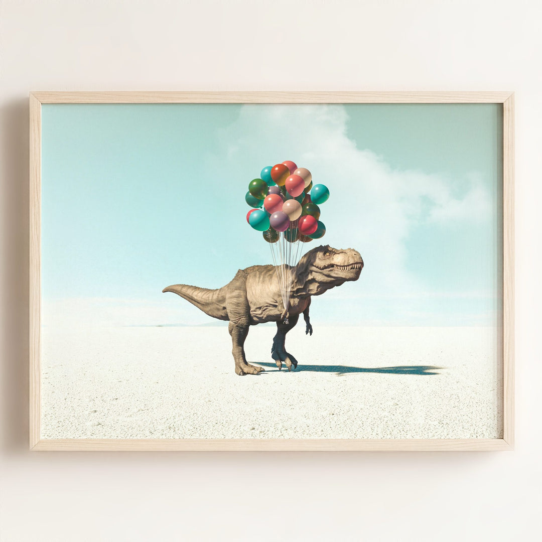 Tyrannosaurus Rex with Balloons Art Print