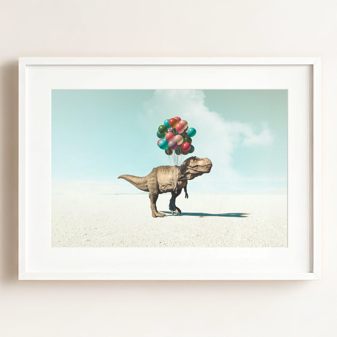 Tyrannosaurus Rex with Balloons Art Print