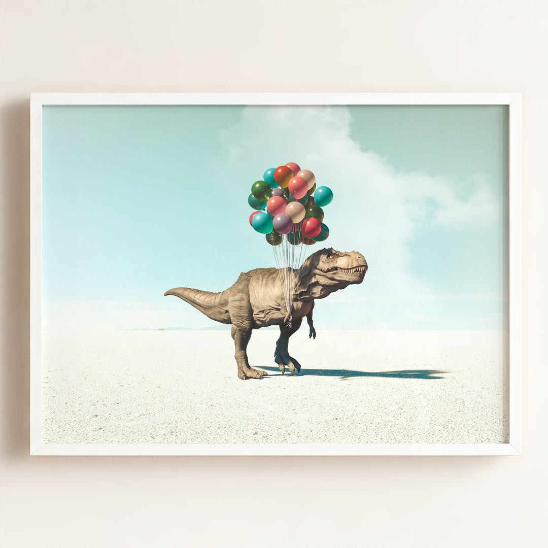 Tyrannosaurus Rex with Balloons Art Print