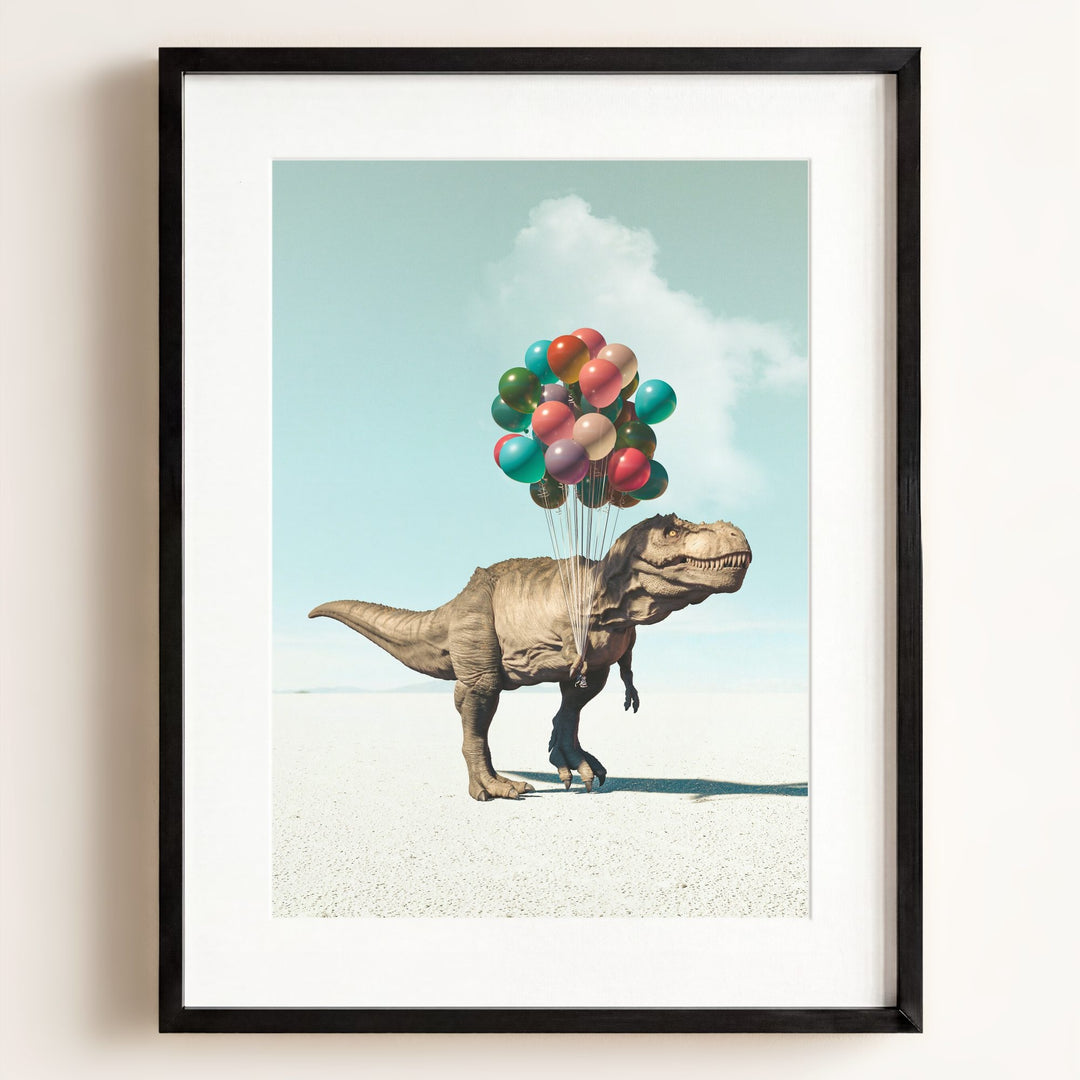 Tyrannosaurus Rex with Balloons Art Print