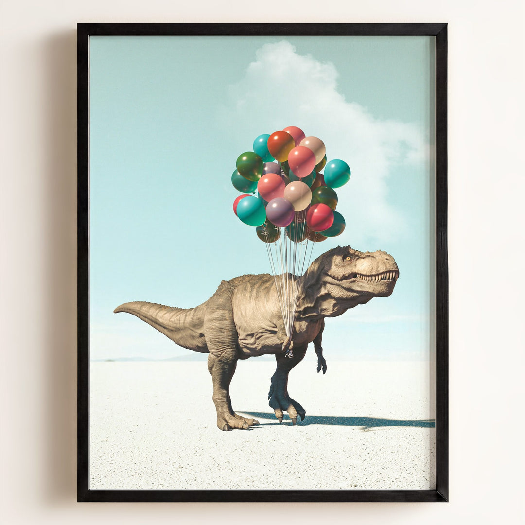 Tyrannosaurus Rex with Balloons Art Print