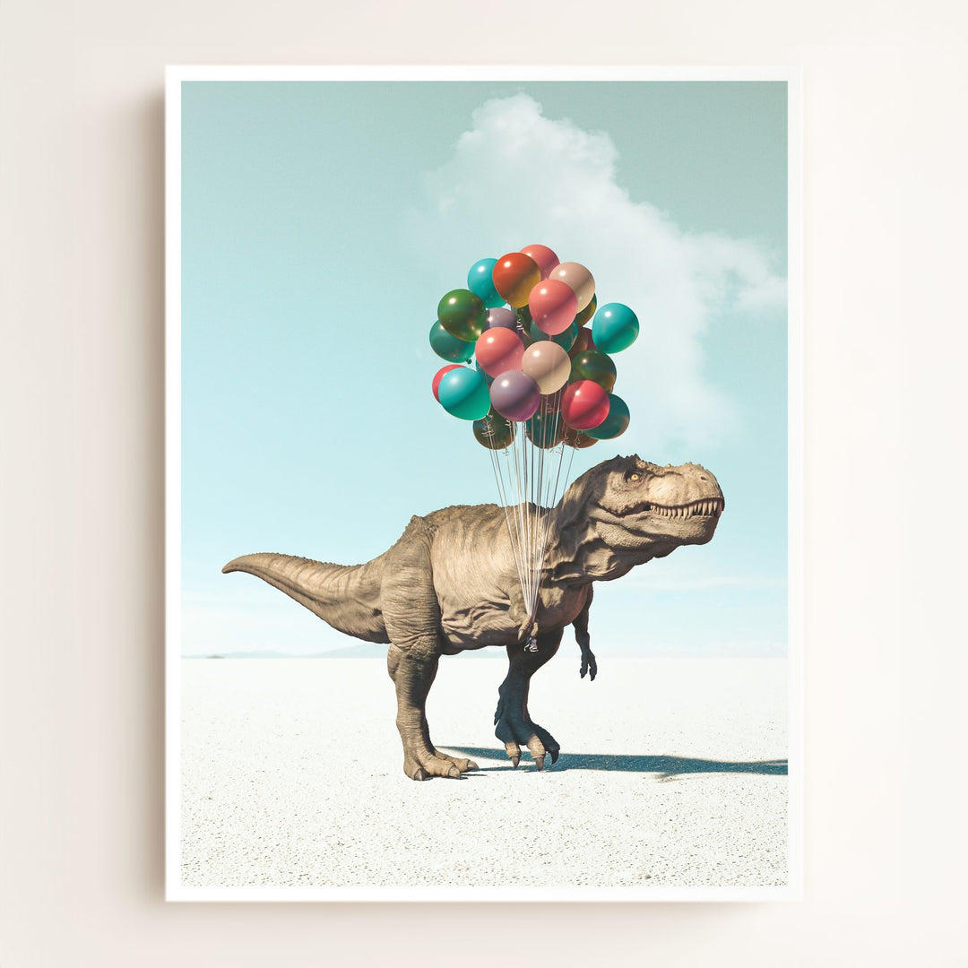 Tyrannosaurus Rex with Balloons Art Print