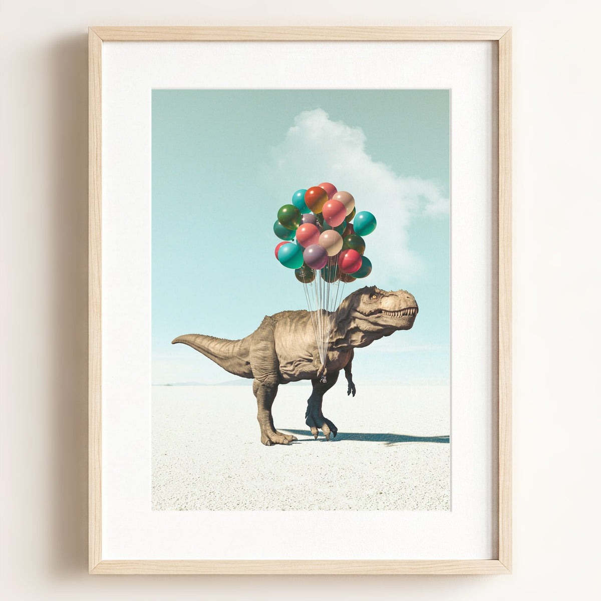 Tyrannosaurus Rex with Balloons Art Print