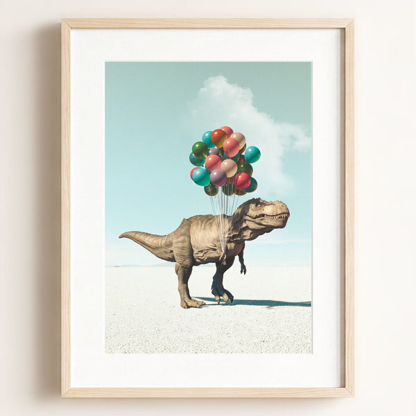Tyrannosaurus Rex with Balloons Art Print