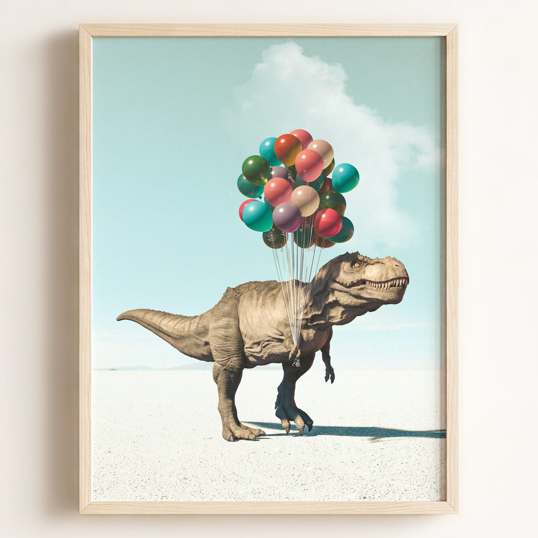 Tyrannosaurus Rex with Balloons Art Print