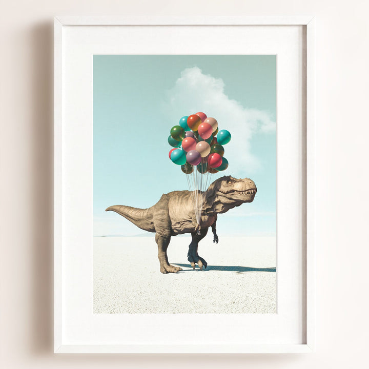 Tyrannosaurus Rex with Balloons Art Print