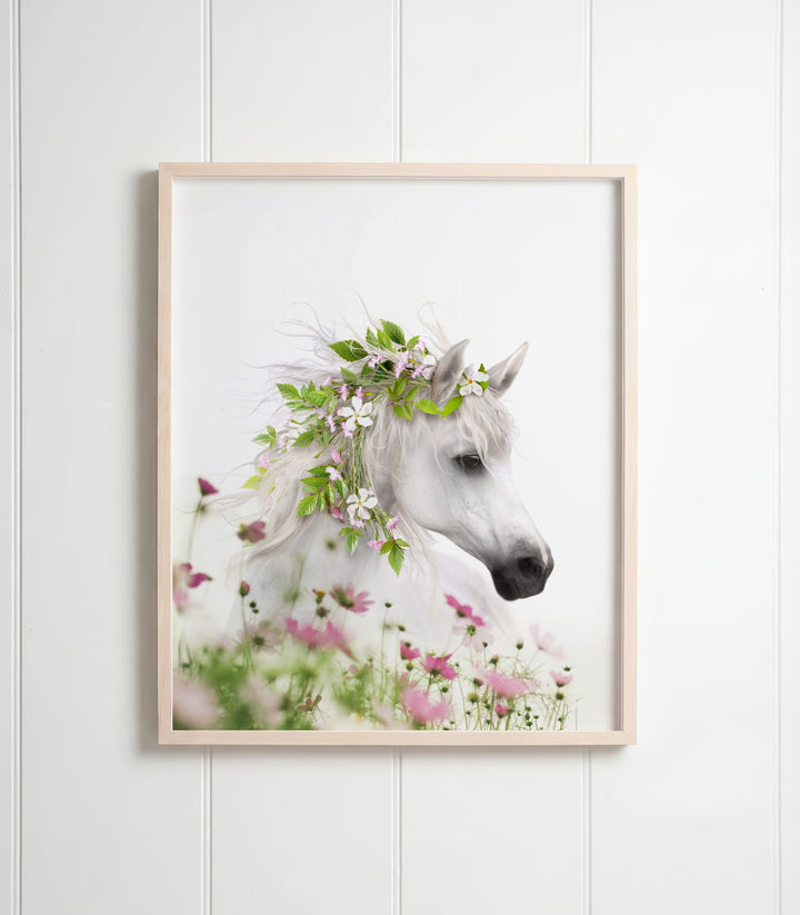 Horse with Flower Crown and Wildflowers