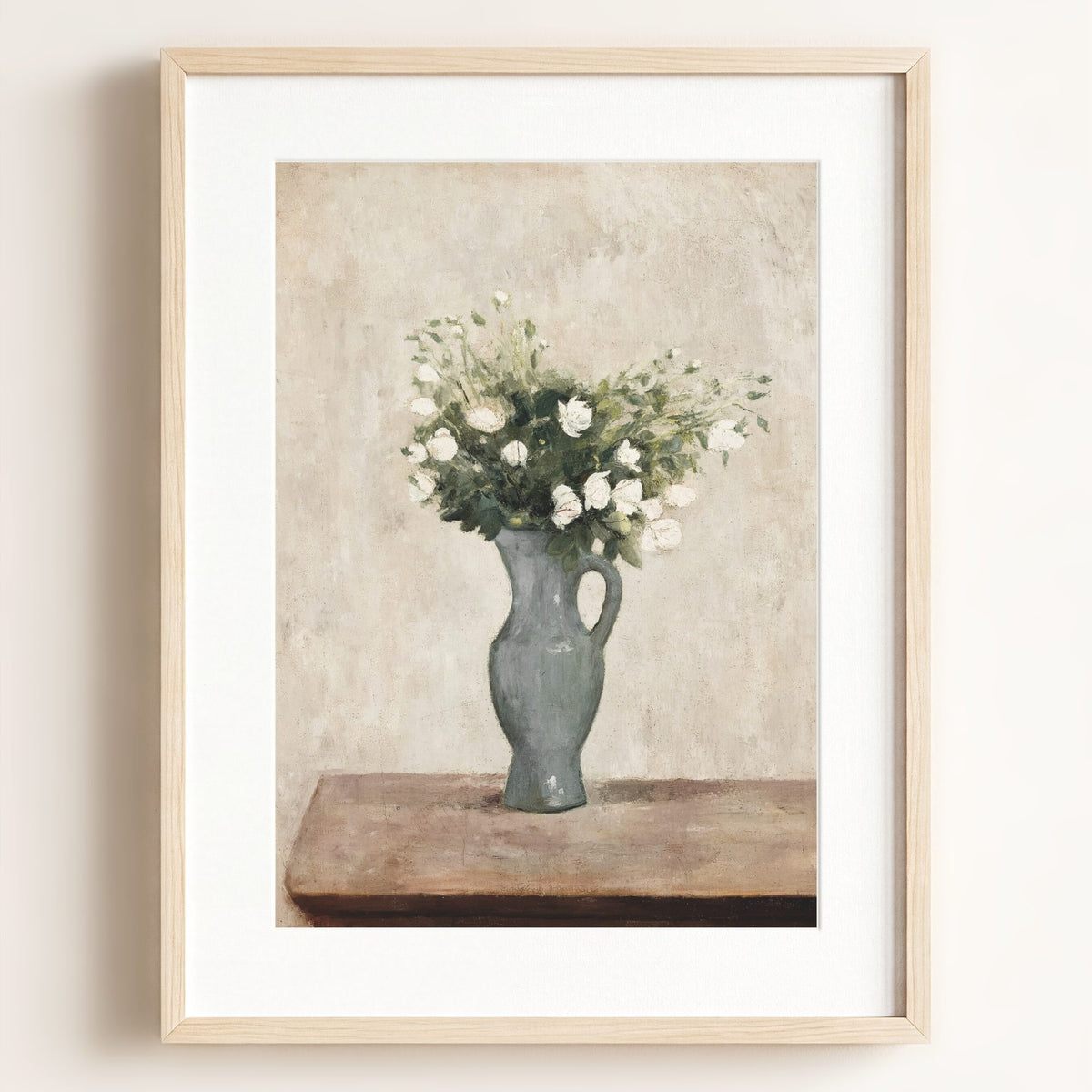 White Flowers Art Print — Framed