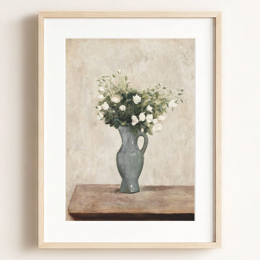 White Flowers Art Print — Framed