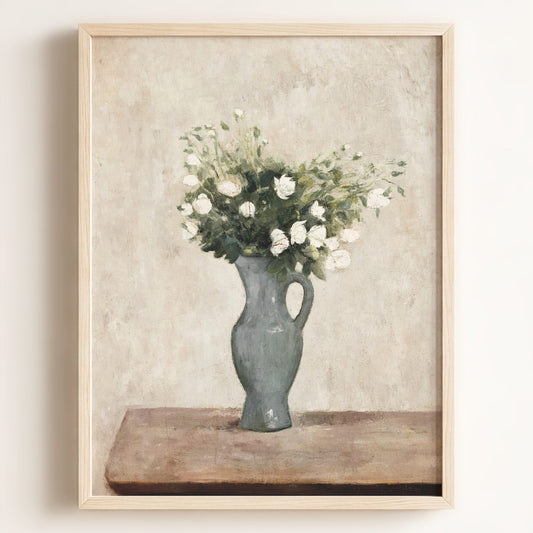White Flowers Art Print — Framed