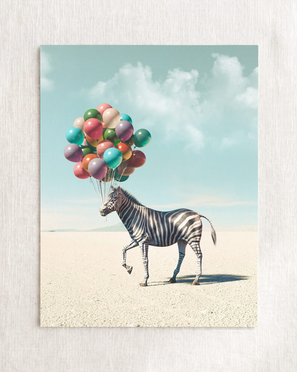 Zebra with Balloons Art Print