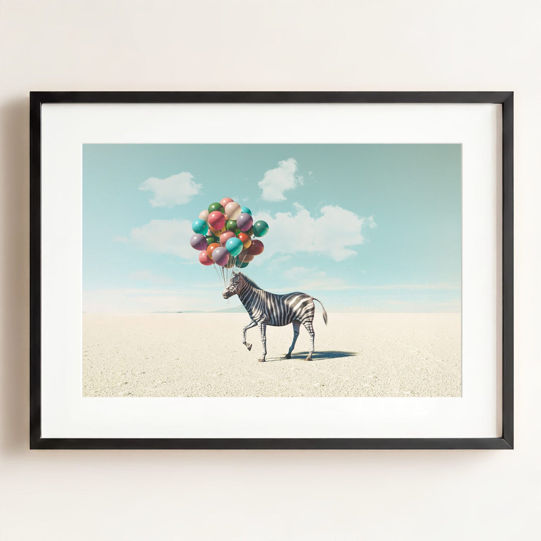 Zebra with Balloons Art Print