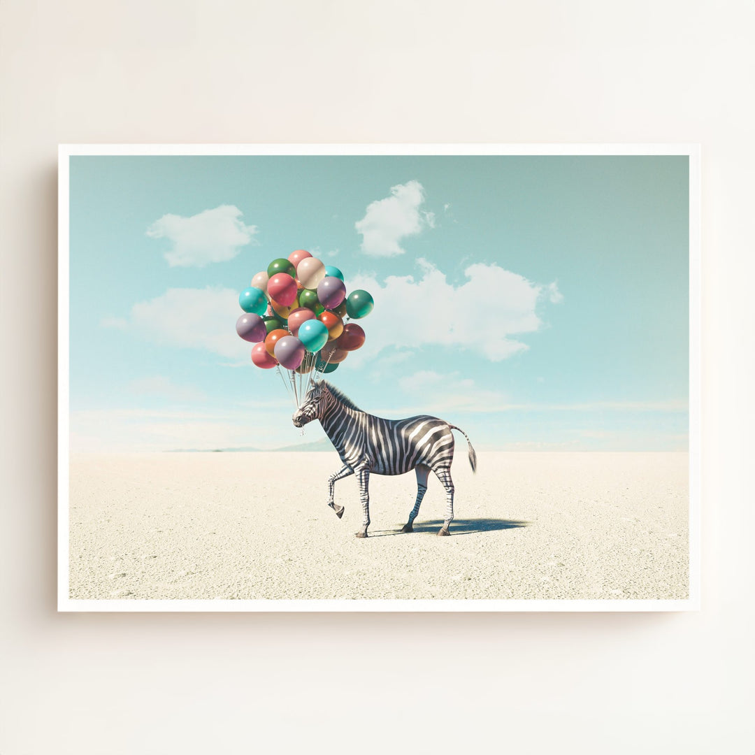 Zebra with Balloons Art Print