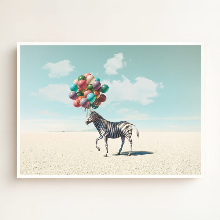 Zebra with Balloons Art Print
