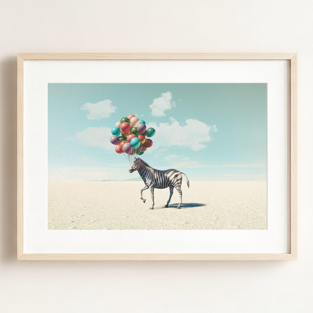 Zebra with Balloons Art Print