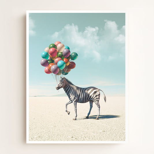 Zebra with Balloons Art Print