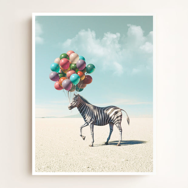 Zebra with Balloons Art Print