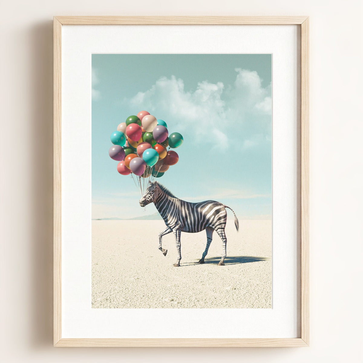 Zebra with Balloons Art Print