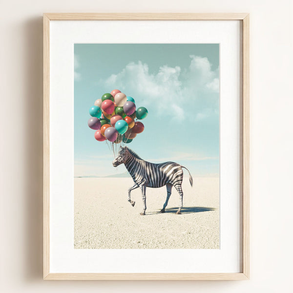 Zebra with Balloons Art Print