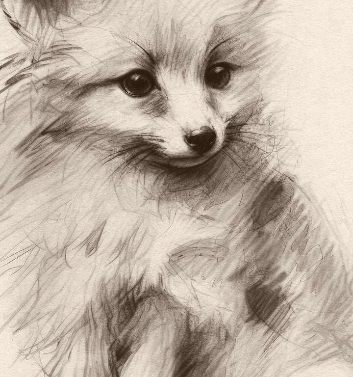 a pencil drawing of a fox sitting down